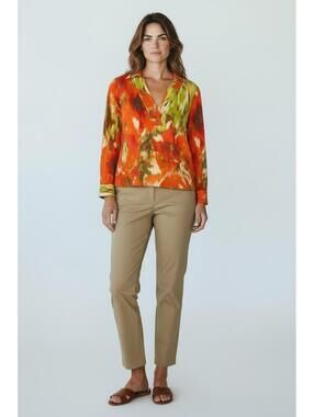 Talbots Orange & Green Abstract Print Long-Sleeve V-Neck Tunic, Size 8